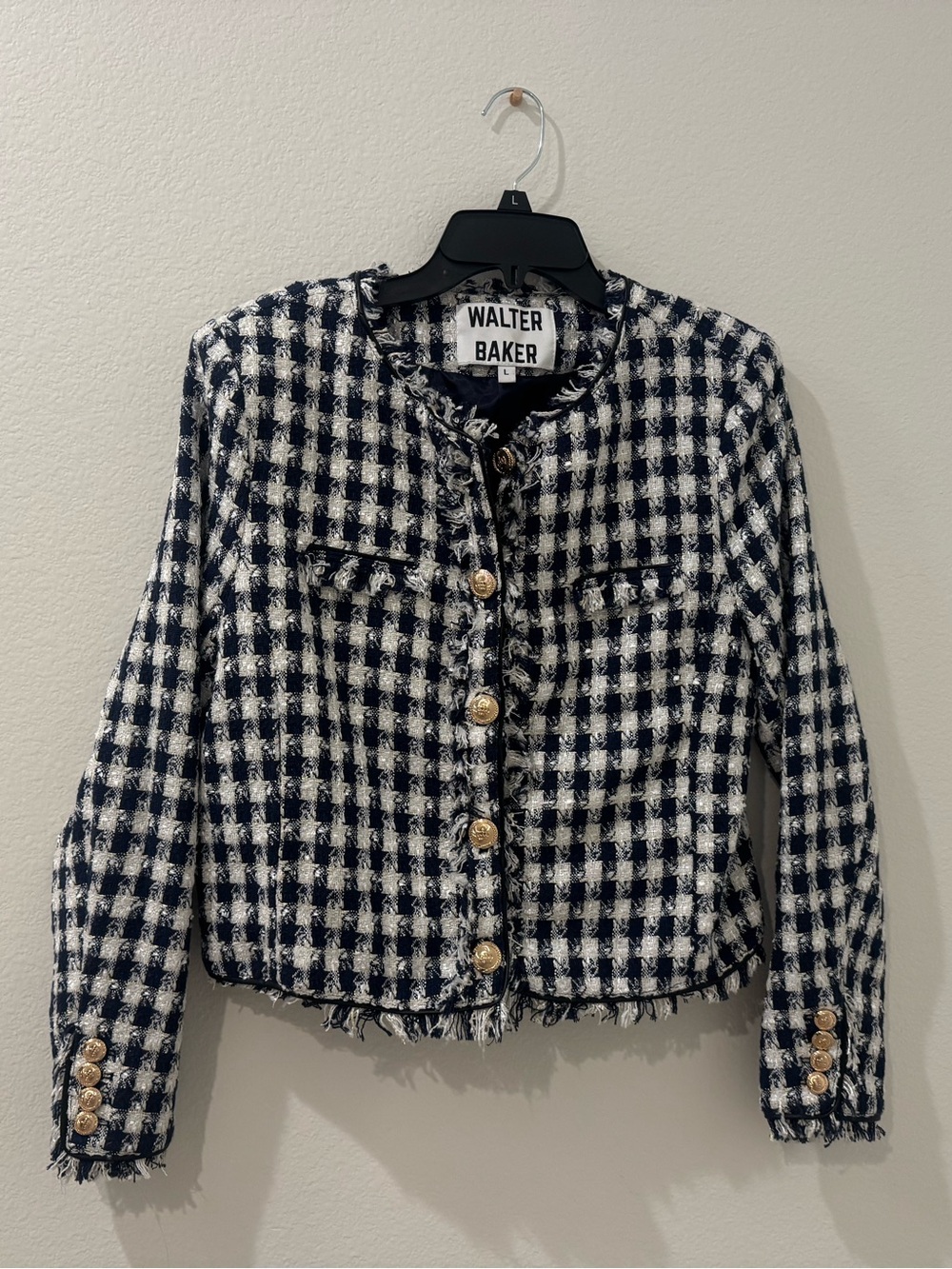 Walter Baker Callista Tweed Fringe Crop Blazer Jacket - Size L